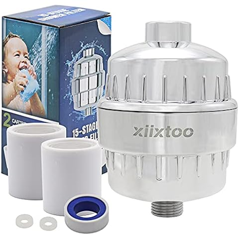xiixtoo 15 Stage Hard Water Filter for Shower Head, Shower Filter with Vitamin C High Output Shower Head Water Filters - Removes Chlorine Fluoride Heavy Metals & Other Sediments-with cartridge Cover