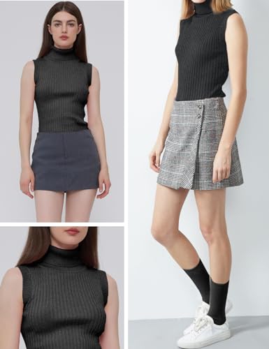 Image of v28 Women Sleeveless High Neck Turtleneck Stretchable Knit Sweater Top