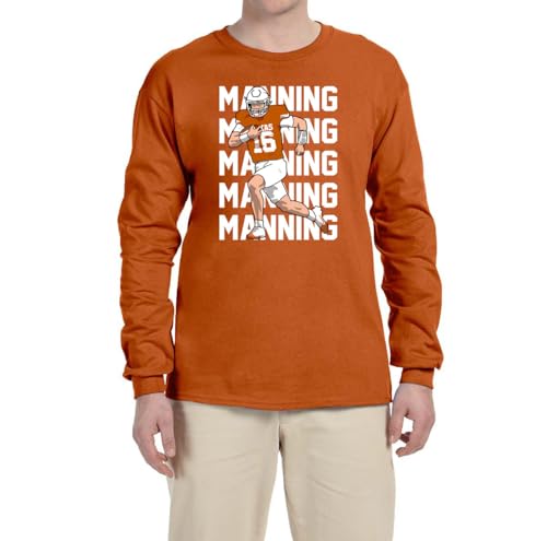 Long Sleeve Orange Texas Arch Manning Text Pic T-Shirt