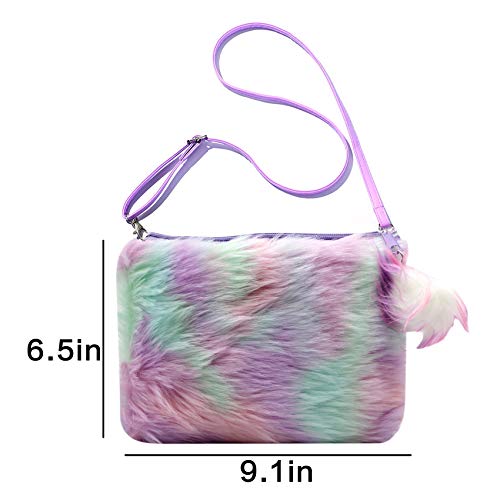 Kids Girls Fluffy Crossbody Purse Fuzzy Bag Plush Tie Dye Rainbow Shoulder Bag Handbag Wallet #TOP6