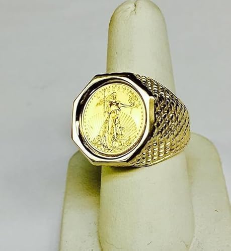 Drizzle Jewels 925 Sterling Silver American Liberty Coin Men's Engagement Ring, 14k Yellow Gold Finish