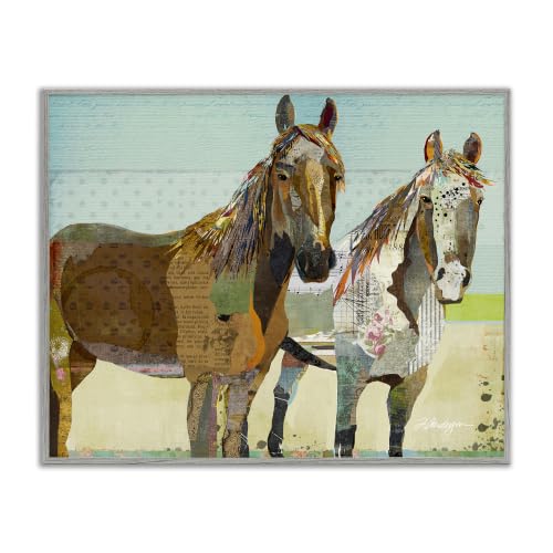 Wild Farm Horses Newsprint Collage, 16 x 20 Inch Framed Giclée Print