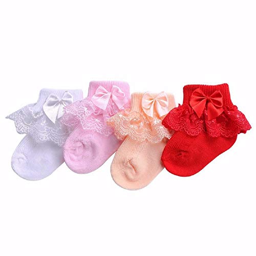 4 Pair Little Baby Girl Princess Eyelet Frilly Lace Ruffles Socks Set2