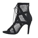 Photo Gallery heels dance class bootie scarpe da ballo donna con tacco alto sexy in rete eleganti decollete scarpe tacco donna punta aperta con lacci 7/10 cm per dance performance (02-nero 10cm, 36) Photo Gallery heels dance class bootie scarpe da ballo donna con tacco alto sexy in rete eleganti decollete scarpe tacco donna punta aperta con lacci 7/10 cm per dance performance (02-nero 10cm, 36)