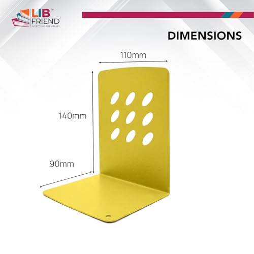 Image of LIBFRIEND Metal Non-Slip Bookends | Powder-Coated L-Shaped Book Holder for Desk, Office, Study Table and Library | Multicolour Options | Set of 2 (Yellow, S)
