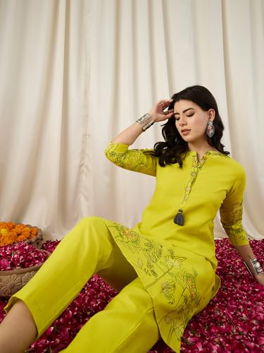 Image of Naixa Women's Lavender Cotton Printed Straight Kurta with Pant | Co-ord Set (NX-CS02)
