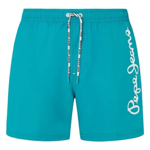 Pepe Jeans Herren Logo Badeshorts, Blau (Dunkeltürkisblau), M