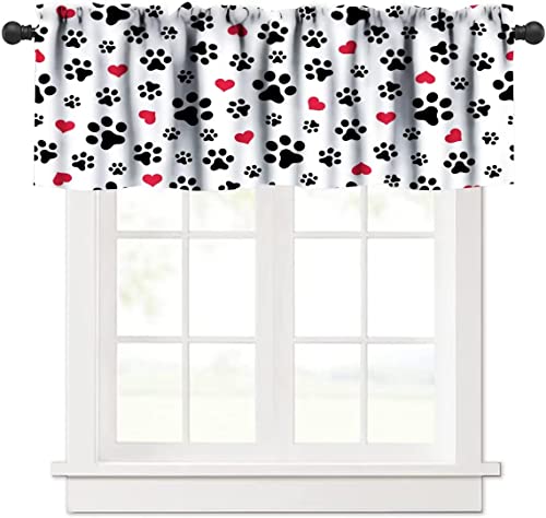 Paw Window Valances With Rod Pocket Hand Drawing Like Paw Prints Cartoon Pattern Drawing Style Animal Valances Curtains For Kitchen Bedroom And Living Room Decoration 54X18 Inch #TOP4