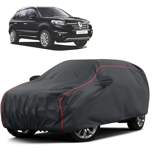 Image of Sulfar 100% Water Resistant Car Body Cover Compatible with Mirror for Renault Koleos (Triple Stitched, Full Bottom Elastic, Dark Grey Taffeta with Red Piping)