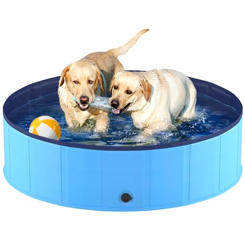 Niubya Foldable Dog Pool, Collapsible Hard Plastic Dog Swimming Pool, Portable Bath Tub for Pets Dogs and Cats, Pet Wading Pool for Indoor and Outdoor, 48 x 12 Inches