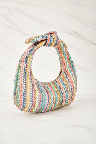 Image of Huralona Women Straw Woven Clutch Purse Pleated Handbag for Summer Beach Vacation Straw Shoulder Crossbody Bag