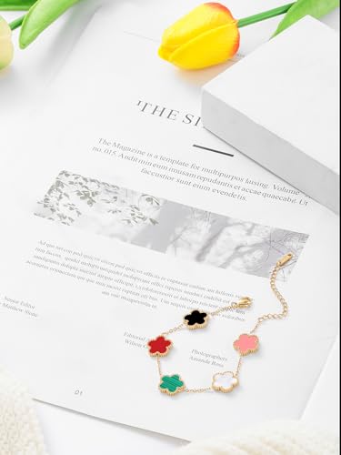 14K Gold Plated Dainty Colorful Five Leaf Clover Dot Bracelets for Women Lucky Flower Jewelry4