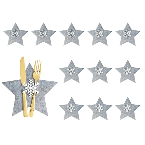 ZYLOUY 12 Stück 15 CM Grau Weihnachts Schneeflocken Bestecktasche...