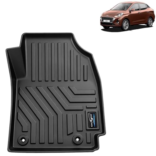 Image of KINGSWAY Accessories Custom-Fit TPE 5D Car Floor Mats Only Compatible with Hyundai Aura | Year 2020 to 2022 | Set of 3 Pcs | All Weather Anti Slip Foot Mat with Easy Wash | Black | 2 Years Warranty