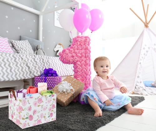 Image of Rose Pink Baby Basket Nursery Baskets Girl Baby Storage Bins Rectangular Cute Kids Toy Storage Bin Organizer Book Shelf Basket Rose Room Decor(Pink Rose)