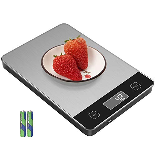 Kitchen Scale with Waterproof Glass Surface, 33lb Digital Food Scale Weight Grams and Oz for Baking Cooking, Touch Button, 0.1oz Precise Graduation, Tare Function, 6 Unit, 2 Batteries Included