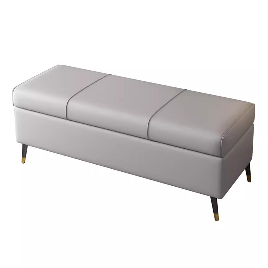 Banc ottoman rangement dissimulé gris 120 cm contre le désordre