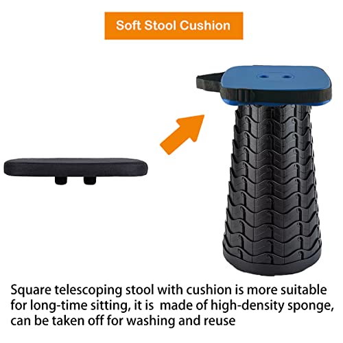 Image of Collapsible Camping Stool with Seat Cushion & Nylon Bag, Square Portable Telescopic Stool, Lightweight Sturdy Foldable Stool for Camp Fishing Picnic, Max Load 550 lb