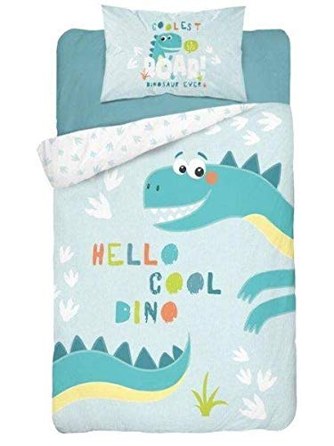 3277A Parure de lit 2 pièces pour enfant avec housse de couette 90 x 120 cm et 1 taie d'oreiller 50 % fibre de bambou/coton Motif dinosaures Vert Cover