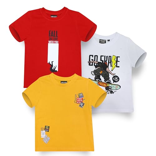 Image of Boys Typographic Printed 100% Cotton Half Sleeve T-Shirt for Boys Pack of 3-BT07-08