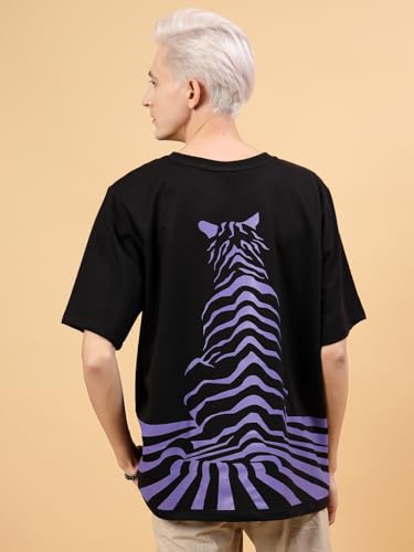 Image of Rigo Back Printed Half Sleeves Round Neck Oversized T-Shirt for Men | Drop Shoulder T-Shirt for Men | Loose Baggy Fit T-Shirt for Men