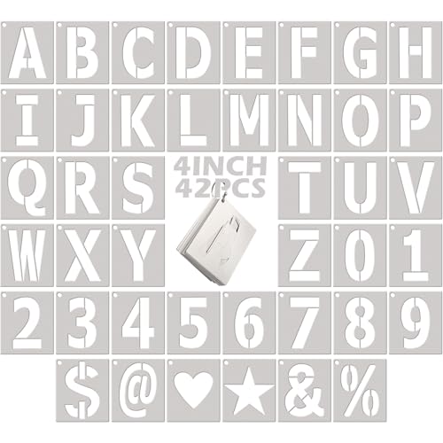 4 Inch Letter Stencils and Numbers: 42 PCS Symbol Alphabet Craft Stencils