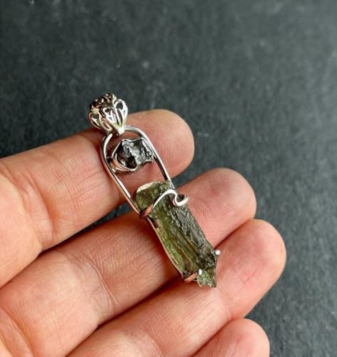 Authentic Moldavite Pendant Necklace Real Czech Moldavite Crystal Pendants 925 Sterling Silver Handmade Healing Crystal Jewelry Gift for Him/Her Chakra Birthstone Pendant3