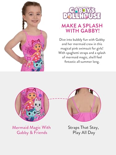 DreamWorks Gabby’s Dollhouse Girls Bathing Suit, Mermaid Girls Swimsuit, Kids Bathing Suit for Summer, Pink 53