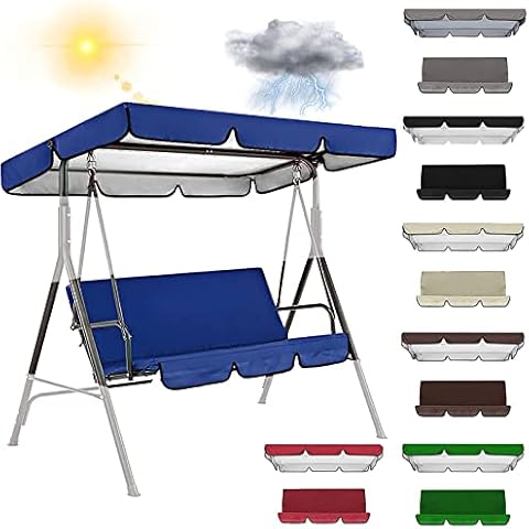 EEUK Swing Canopy Cover Replacement Swing Chair Cover Set, Swing Canopy Cover Waterproof Oxford Cloth 2/3-Seater Awning Canopy Cover/Seat Cover for Porch/Patio/Garden (Size:195x125x15cm,Color:Blue) Cover