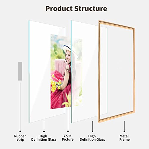 Hsauyu 4X6 Gold Picture Frame Set Of 2, For Multiple Photo Sizes 4X6 3X5 2X3, Gold Glass Metal Floating Picture Frames, Only For Tabletop Display Vertically #TOP3