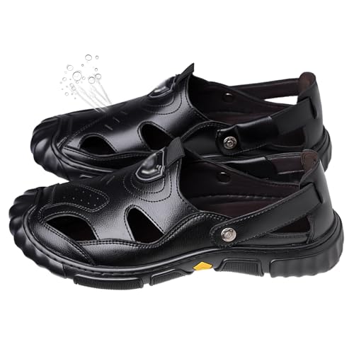 Men's Leather Sandals Slip on Dress Hiking Water Beach Shoes Comfortable Outdoor Sport Mens Sandals for Walking Travel Trekking Camping