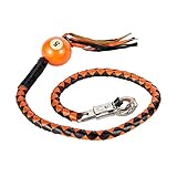 Dream Apparel 42' Leather Motorcycle Get Back Whip for Handlebar Fringed Biker Whip With Pool Ball, Black and Orange