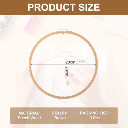 Image of PATIKIL 2 Pieces 11 Inch Embroidery Hoops Round Adjustable Beach Wood Circle Cross Stitch Hoop Ring Bulk for Embroidery Art Craft Handy Sewing Decoration
