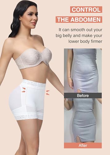 Image of SHAPSHE Butt Lifter Shapewear Shorts for Women, High-Waist Tummy Control | 4 Flexible Waist Stays | Silicone Waist & Leg Grips | Contoured Back Seams | Mesh Thigh Panels | Lace-Trimmed Leg Hem