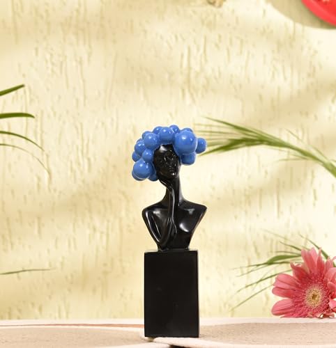 Image of Xtore Artistic Blue Sphere Bust Sculpture | Modern Black Resin Decor | Contemporary Woman Figurine | Abstract Home Accent | Luxury Art Piece for Living Room, Dining Room, or Entryway