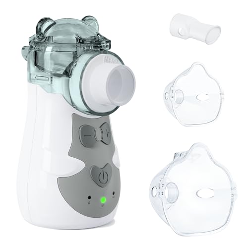 AEKREY Nebulizador Portátil, Nebulizador Bebe y Adultos Silencioso 35dB 5 Velocidades Inhaladores Eléctricos Recargable 750mAh Inhalador Reemplazable para Doméstico y Viaje (Gris)