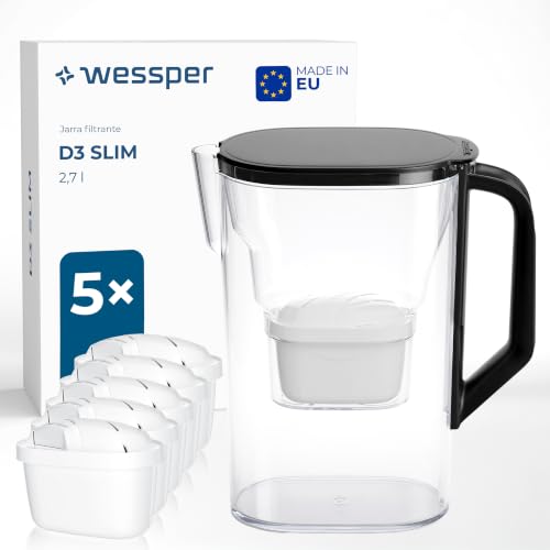 Wessper Jarra con filtro 2,7l, para de frigorífico, 6 filtros - Negro