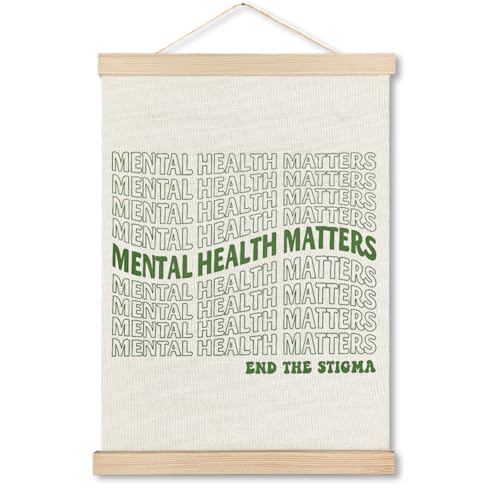 MHJFERGV Mental Health Matters Wall Art Poster, Mental Health Office Decor, Groovy Green Psychology Awareness Canvas Wall Decor for Counseling Therapy Office Classroom, 12x16 Inches