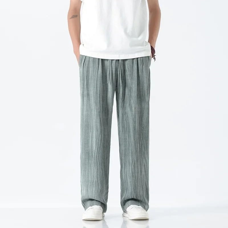 Summer Men Chinese Style Wide Leg Pants Male Casual Linen Pants Men Solid Color Jogger Straight Trousers4