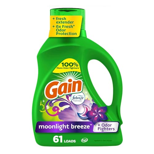 Gain Liquid Laundry Washing Detergent, Moonlight Breeze Scent 88 fl oz, 61 Loads, Lasting Freshness + Powerful Cleaning and Odor Fighting ingredients