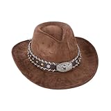 TOLASTO Cowboy Hat for Women and Men, Western Suede Hat Panama Hats Cowboy & Cowgirl Hat Felt Wide Brim Women Men Fedora Hats, Coffee