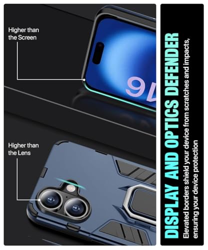 Image of WOW IMAGINE Shock Proof Back Case Mobile Cover for iPhone 16 | Back Cover Case (Tough Armor | Hybrid PC + TPU | Ring Holder & in-Built Kickstand | Blue)