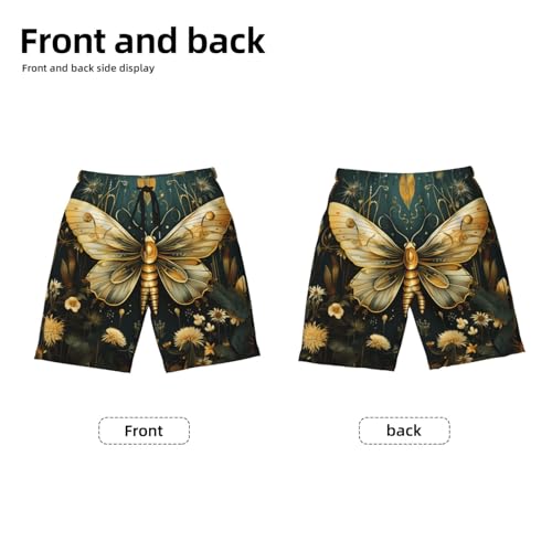Boys Beach Board Shorts Swim Trunks Quick Dry Swimwear Kids Youth, Gold Hawk Moth Fireflies Art2
