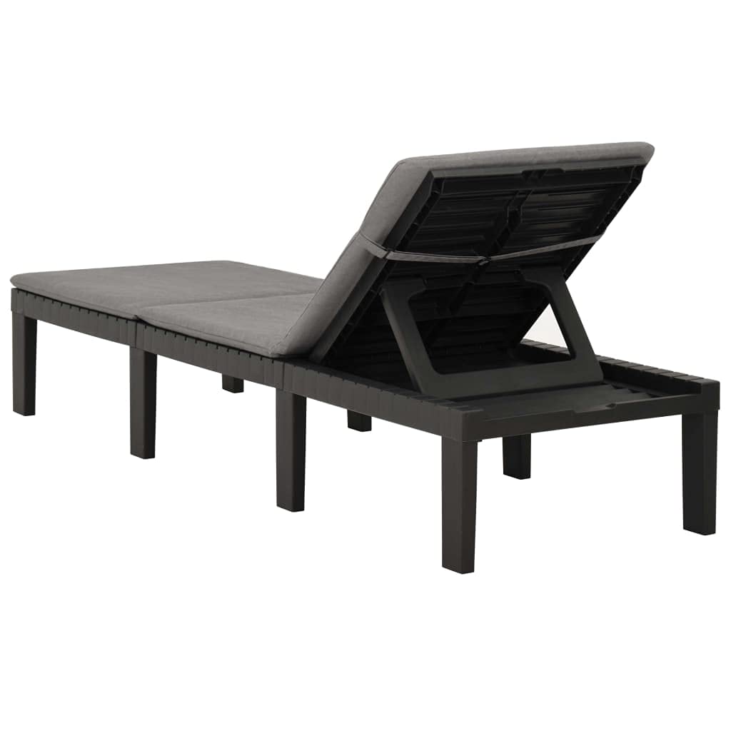 Tumbona con cojín de plástico antracita | Cómoda tumbona de jardín con respaldo ajustable en 5 posiciones y cojín suave para relajarse en el balcón o terraza.