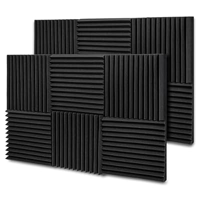 TroyStudio Thick Acoustic Foam Panels, 12 X 12 X 2 Inches 12 Pcs Wedge Sound Absorbing Foam, Dense Soundproof Padding Tile, Recording Studio Foam Absorber, Decorative 3D Wall Ceiling Panel