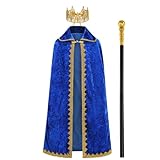 Kosgraiy Kids King Costume,Blue King Cape and Crown Scepter,Kings Robe Kids Halloween Costume,Kings Outfit for Boys,M/41inch