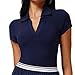 Xnihocha Women's Golf Athletic Short Sleeve New Top - Quick Dry Deep V Collar Naked Feel Soft Comfort Outdoor Running Fitness Tennis Wear Navy Blue X-Large