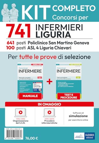 Kit completo del concorso per 741 Infermieri Regione Liguria. Manuale, test, Video-lezioni procedure infermieristiche. Con software di simulazione. Con video-corso organizzazione SSN. Con video-le...