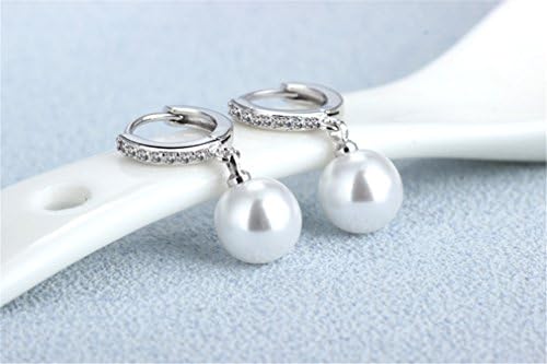 Boowhol Women's Diamond pearl on Drop Earings Hoop 925 Sterling Silver