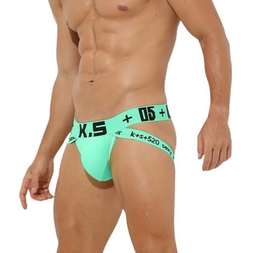 Men's Decorative Waistband Fashion Jockstrap Underwear (M, Light Green)